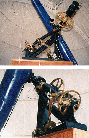 Two shots of the equatorial mount of the 16-Inch Clark refractor
